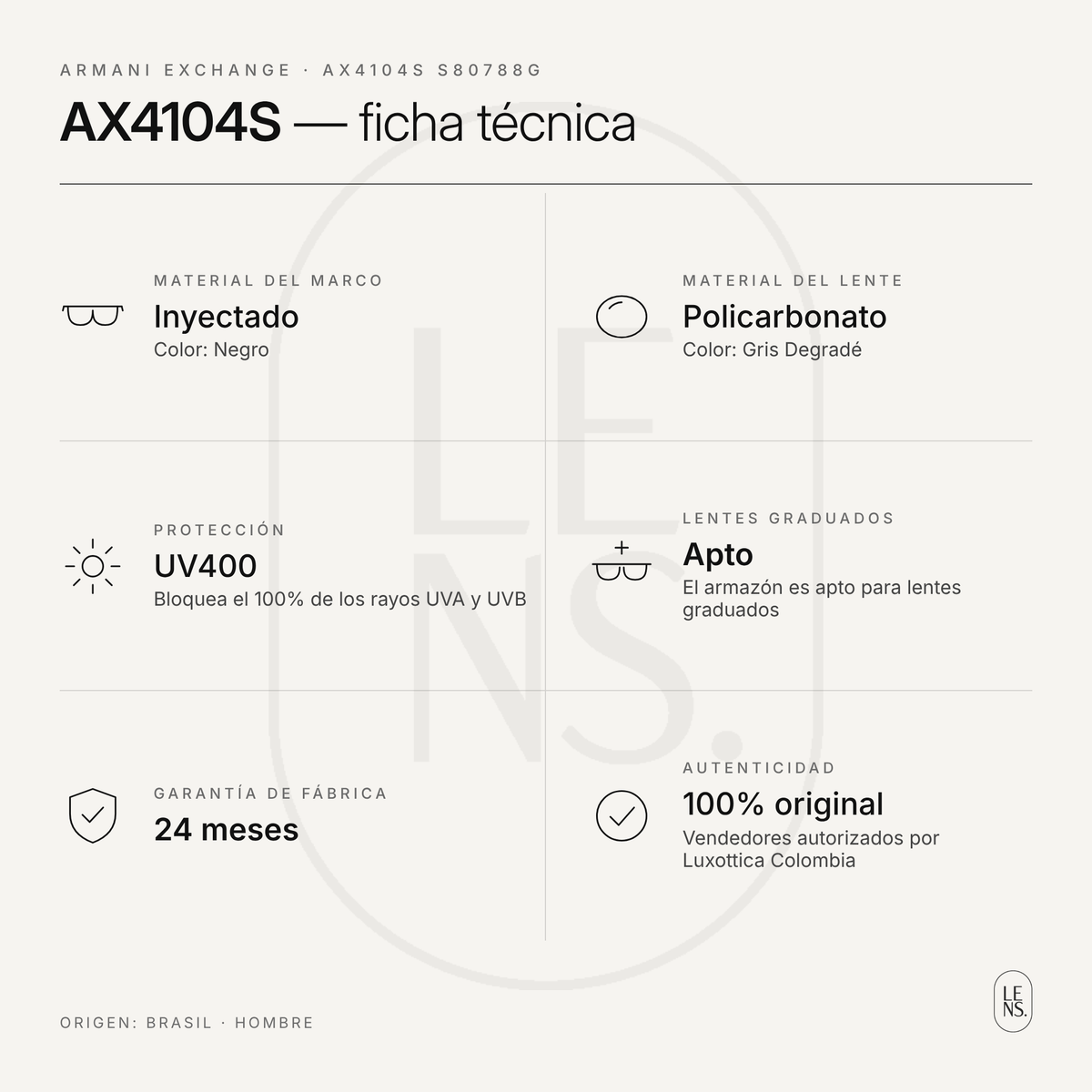 Armani Exchange AX4104S – Gafas de Sol para Hombre · Negro / Gris Degradé