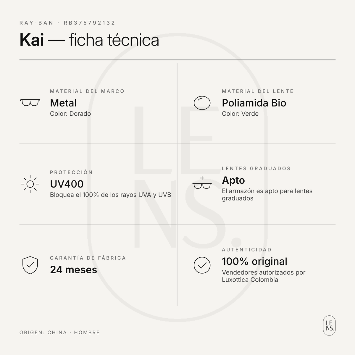 Ray-Ban Kai RB3757 – Gafas de Sol · Dorado / Verde